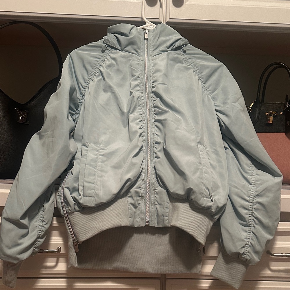Athleta Jet Set  Blue Hooded Bomber Jacket